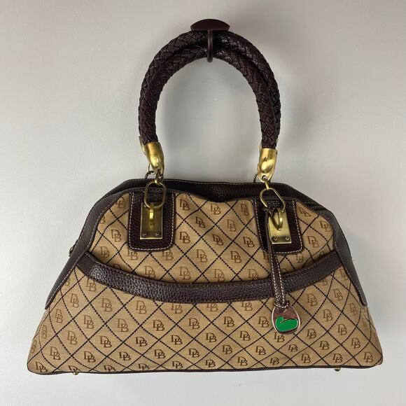 Dooney And Bourke Vintage Leather Brown Leather Signature Canvas Satchel Handbag